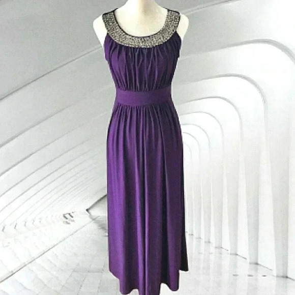 Vintage Purple Formal Gown Beaded Soft Stretch Evening Event Cocktail Dress - Picture 1 of 9